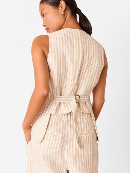 Whistles Petite Stripe Pure Linen Waistcoat, Neutral - view 2, Neutral