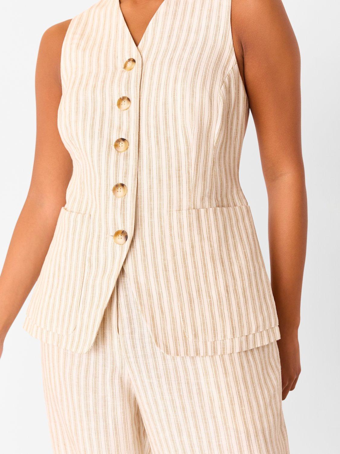 Product image 4 of 4, which shows Whistles Petite Stripe Pure Linen Waistcoat, Neutral, 6