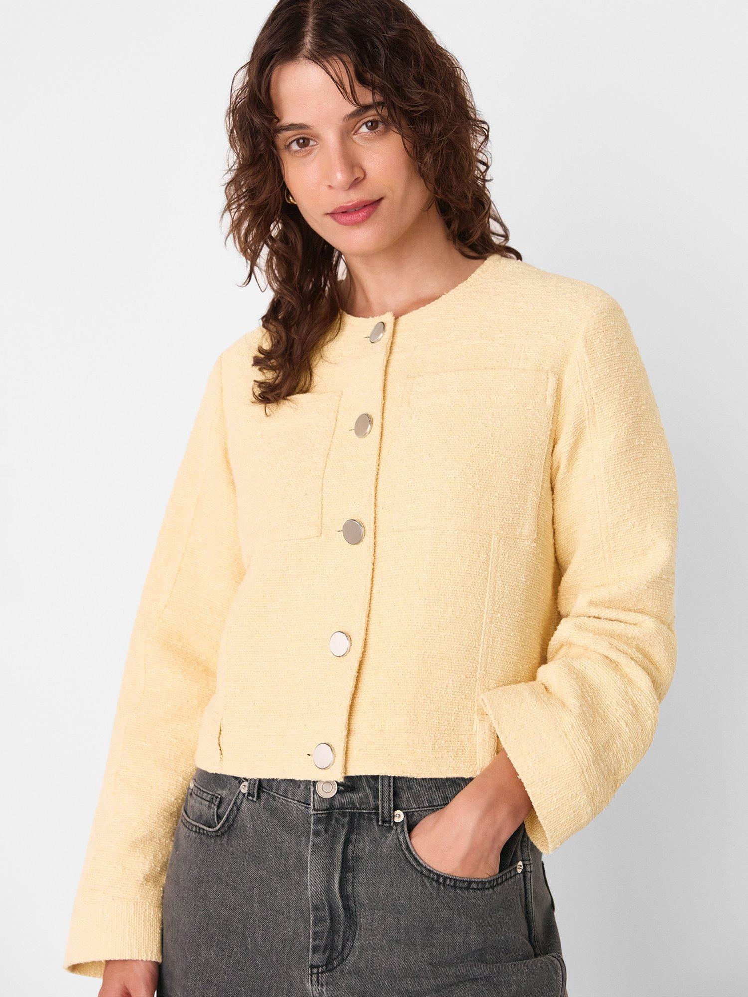 Product image 1 of 6, which shows Whistles Textured Collarless Jacket, Butter, 6