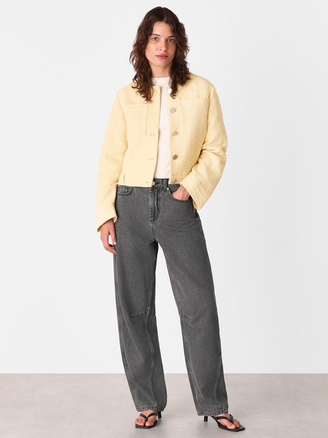 Product image 3 of 6, which shows Whistles Textured Collarless Jacket, Butter, 6