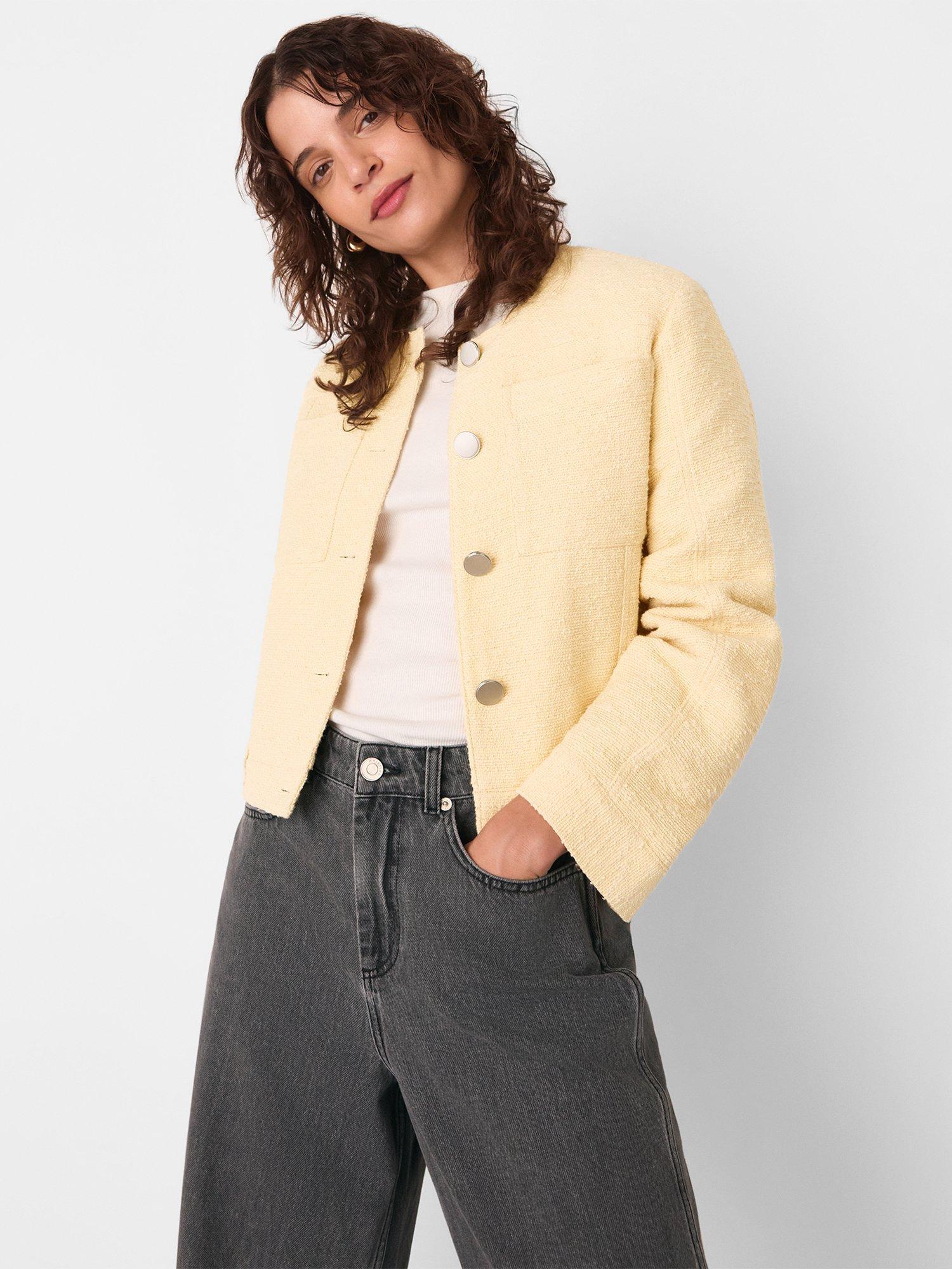 Product image 4 of 6, which shows Whistles Textured Collarless Jacket, Butter, 6