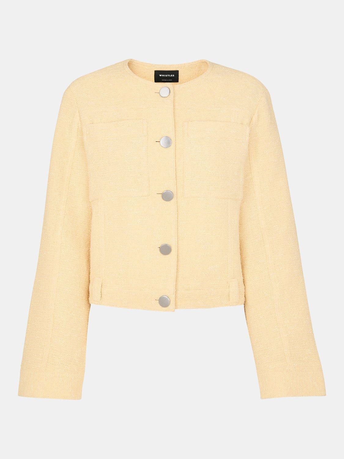Product image 6 of 6, which shows Whistles Textured Collarless Jacket, Butter, 6