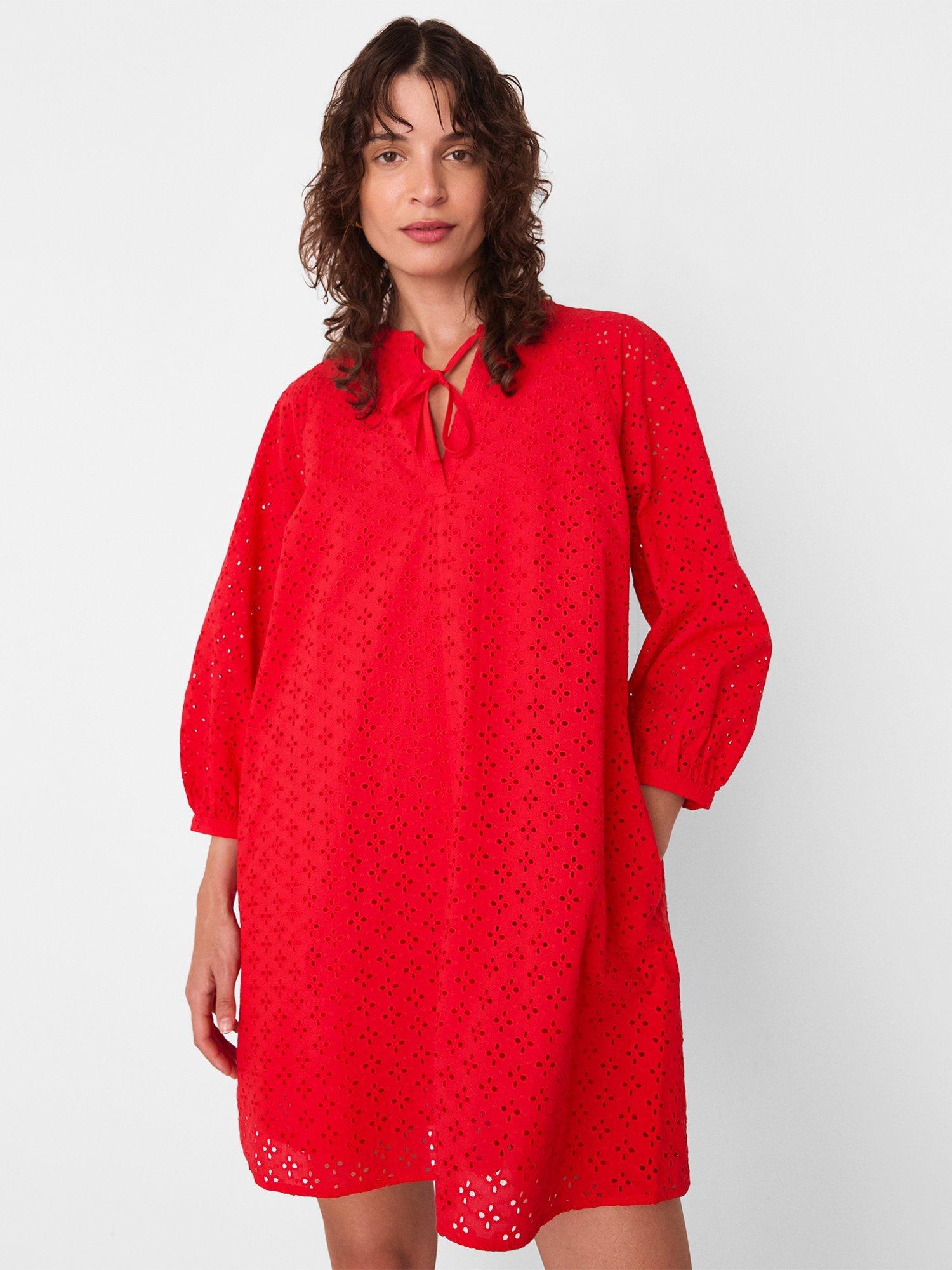 Product image 1 of 5, which shows Whistles Broderie Anglaise Mini Dress, Red, 6