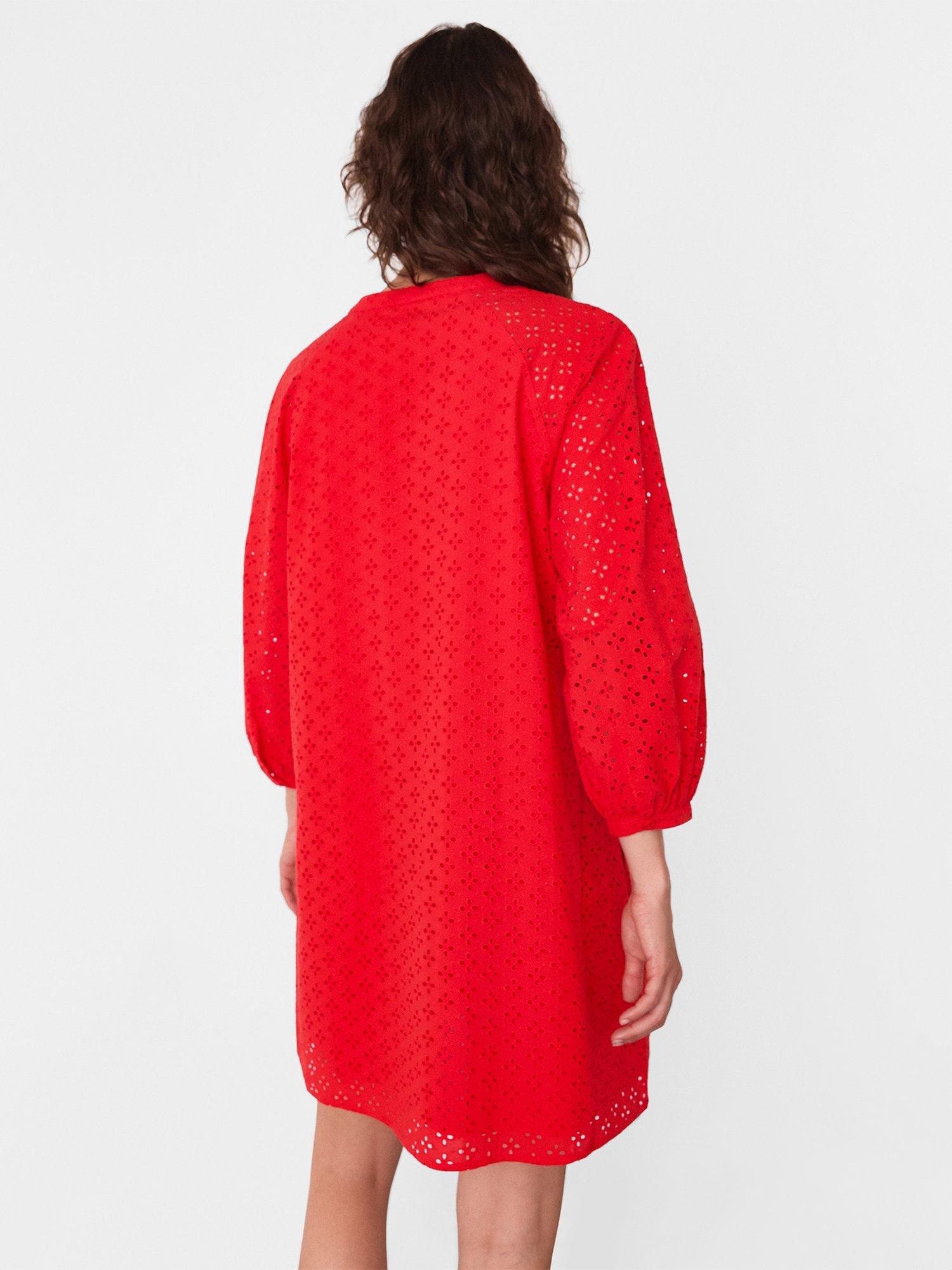 Product image 2 of 5, which shows Whistles Broderie Anglaise Mini Dress, Red, 6