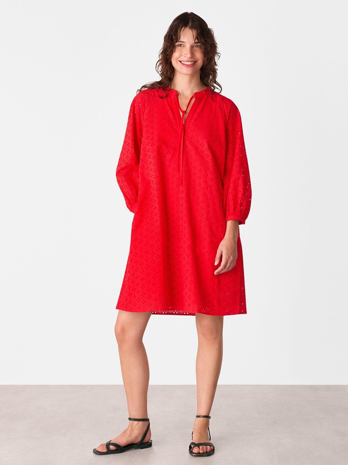 Product image 3 of 5, which shows Whistles Broderie Anglaise Mini Dress, Red, 6