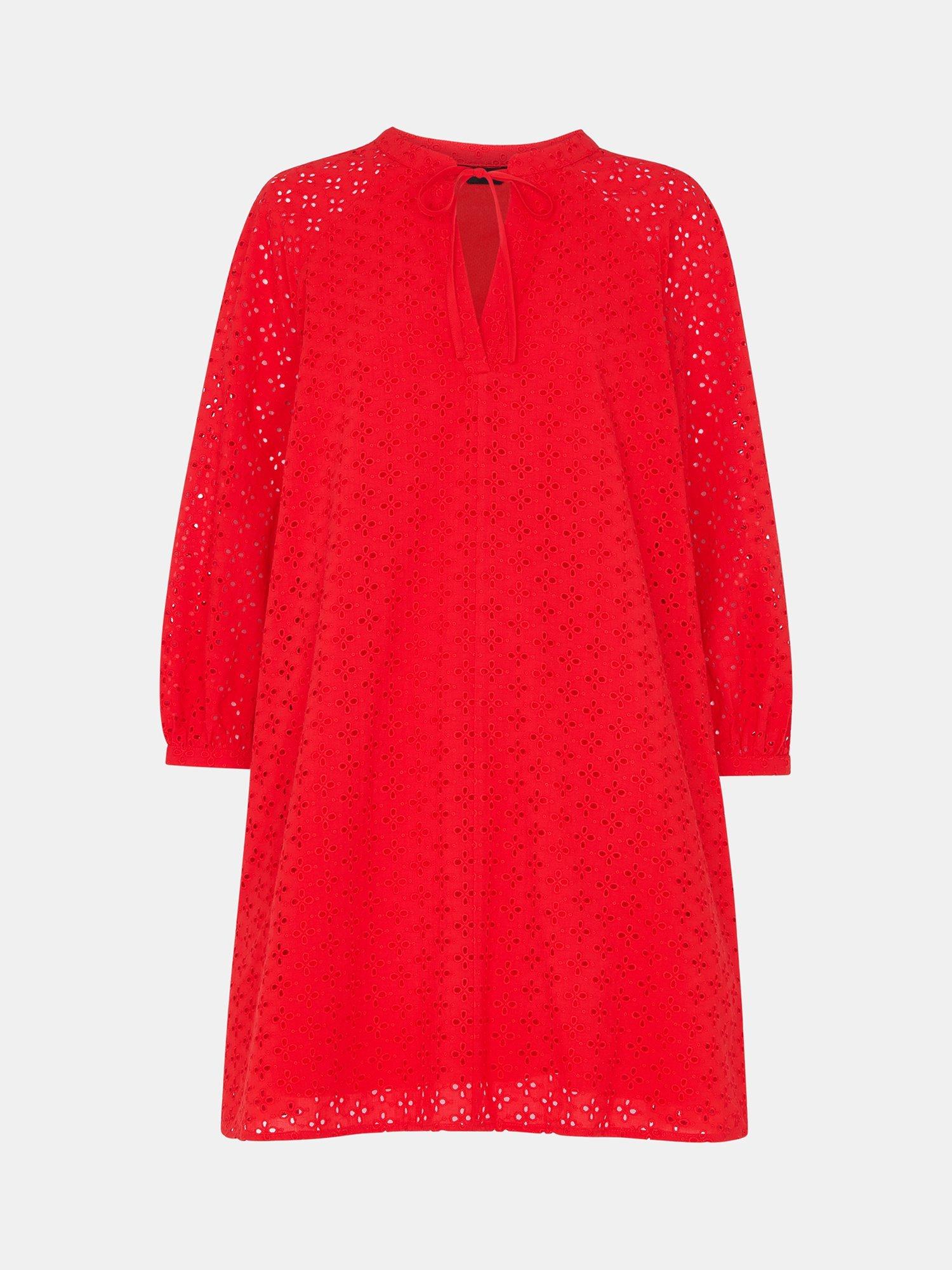 Product image 5 of 5, which shows Whistles Broderie Anglaise Mini Dress, Red, 6