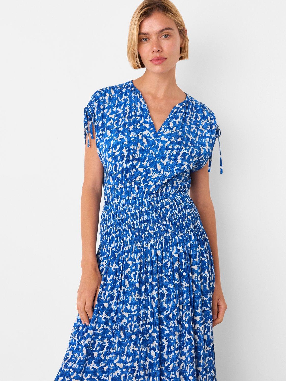 Product image 3 of 6, which shows Whistles Brushed Stroke Midi Dress, Blue/Multi, 6