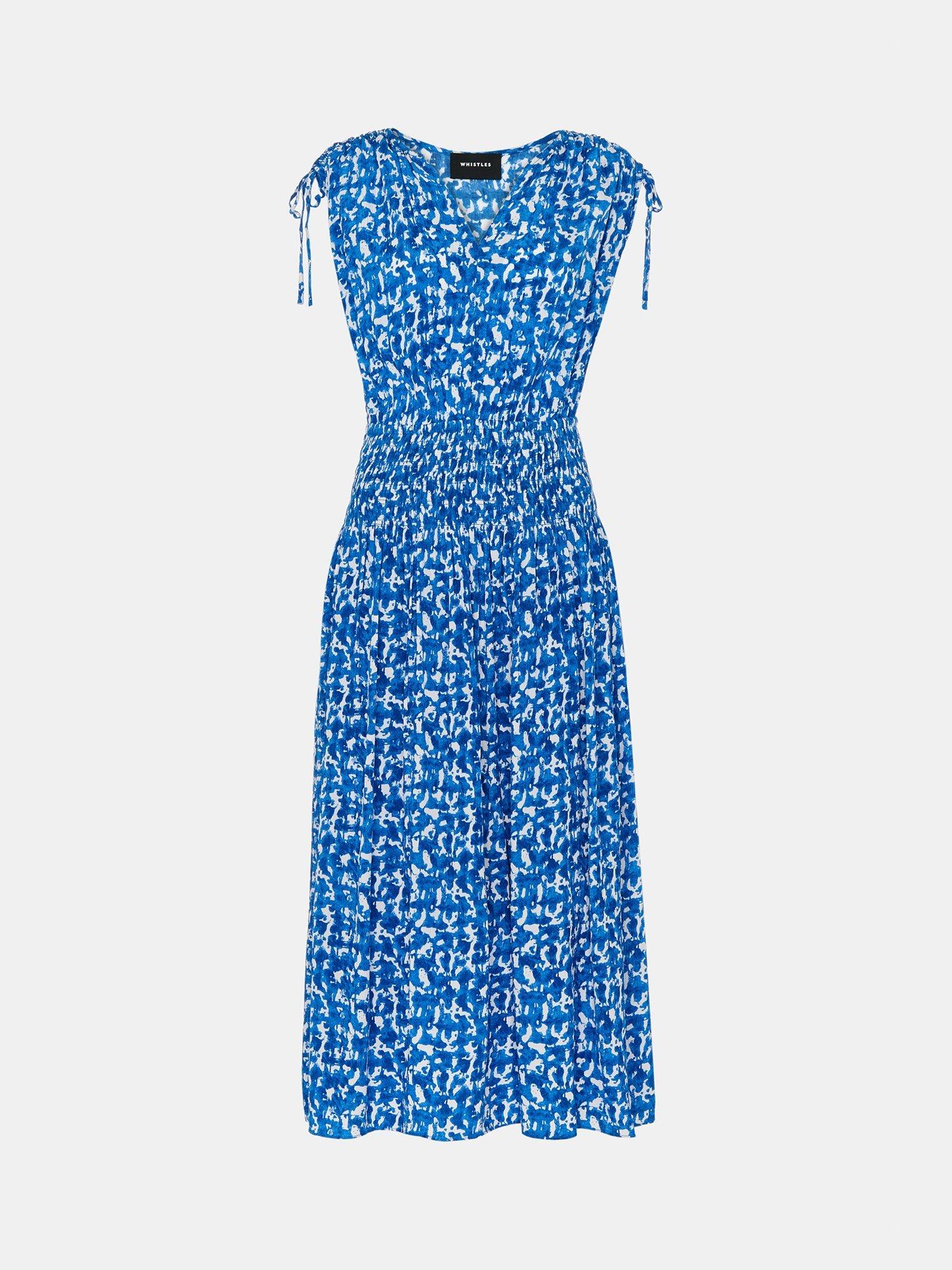 Product image 6 of 6, which shows Whistles Brushed Stroke Midi Dress, Blue/Multi, 6