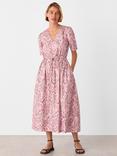 Whistles Leopard Print Flared Midi Dress, Pink/Multi