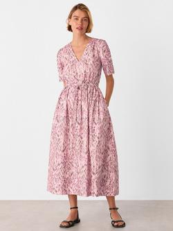 Whistles Leopard Print Flared Midi Dress, Pink/Multi, Pink/Multi