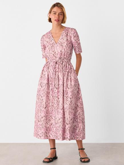 Whistles Leopard Print Flared Midi Dress, Pink/Multi, Pink/Multi