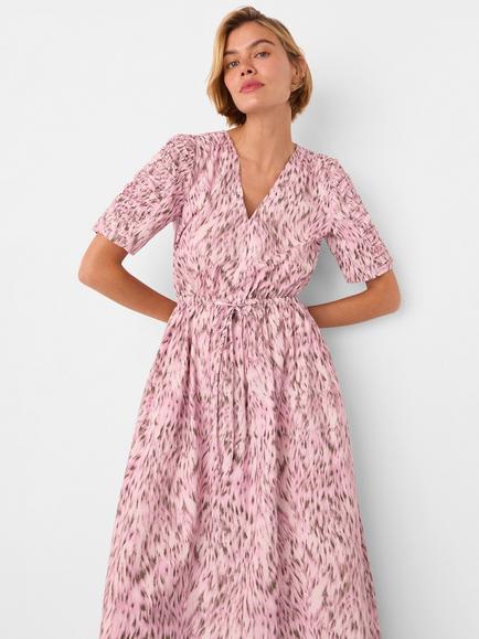 Whistles Leopard Print Flared Midi Dress, Pink/Multi - view 2, Pink/Multi