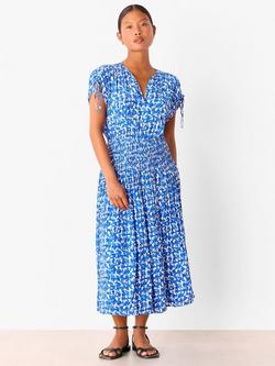 Whistles Petite Brushed Stroke Midi Dress, Blue/Multi, Blue/Multi