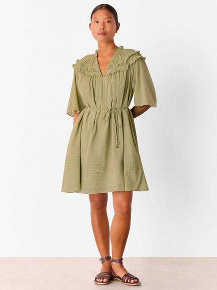 Whistles Petite Frill Neck Mini Dress, Khaki, Khaki