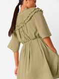 Whistles Petite Frill Neck Mini Dress, Khaki