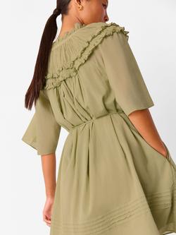 Whistles Petite Frill Neck Mini Dress, Khaki - view 2, Khaki