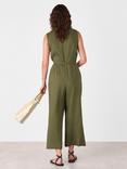 Whistles Belted Seamed Pure Linen Jumpsuit, Khaki