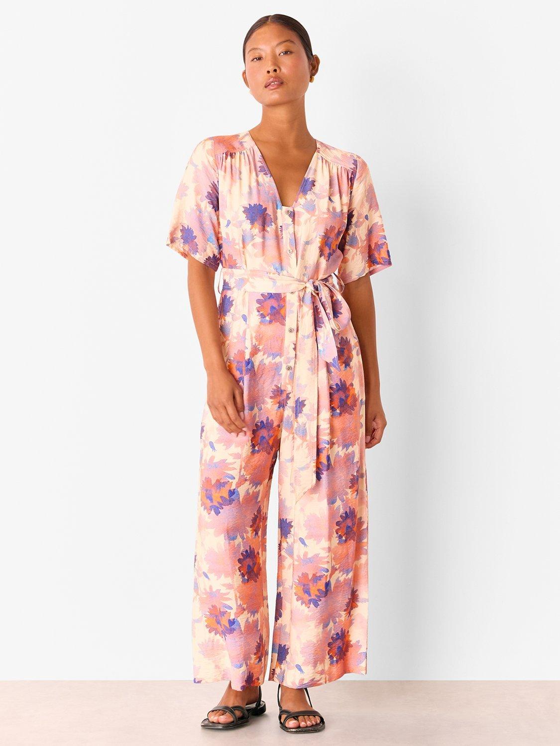 Product image 1 of 4, which shows Whistles Petite Floral Button Front Jumpsuit, Pink/Multi, 8