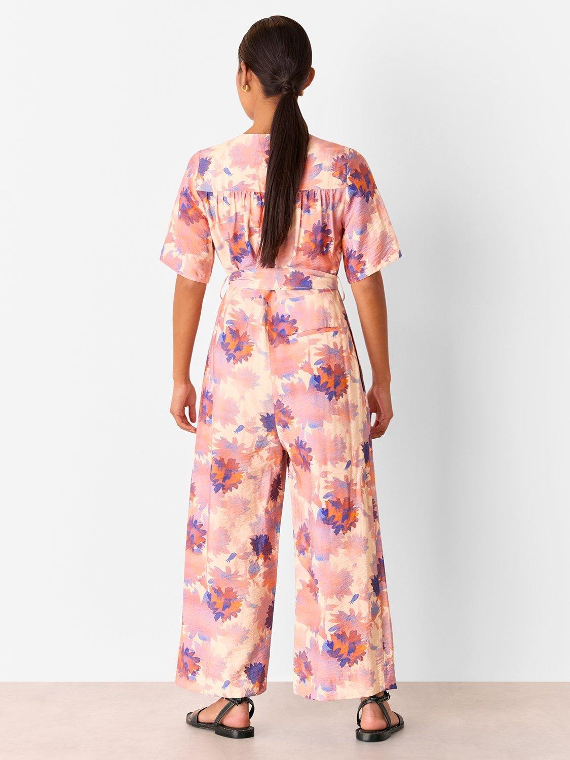 Product image 2 of 4, which shows Whistles Petite Floral Button Front Jumpsuit, Pink/Multi, 8