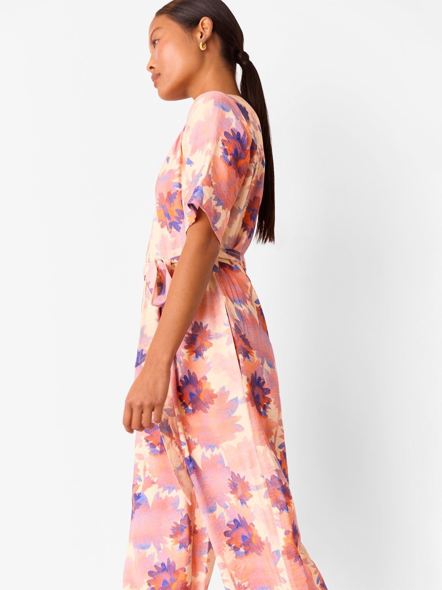 Product image 4 of 4, which shows Whistles Petite Floral Button Front Jumpsuit, Pink/Multi, 8