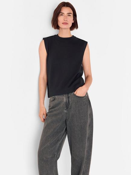 Whistles Edie Sleeveless Vest Top, Black, Black