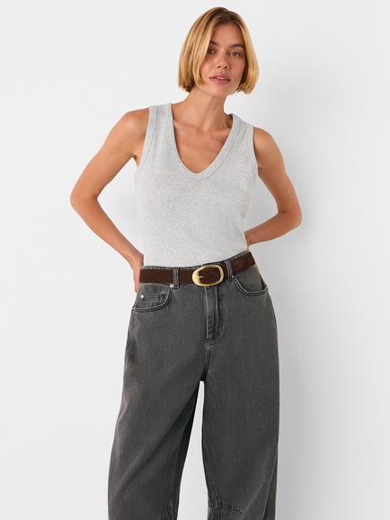 Whistles Ellis V-Neck Jersey Vest Top, Grey Marl, Grey Marl