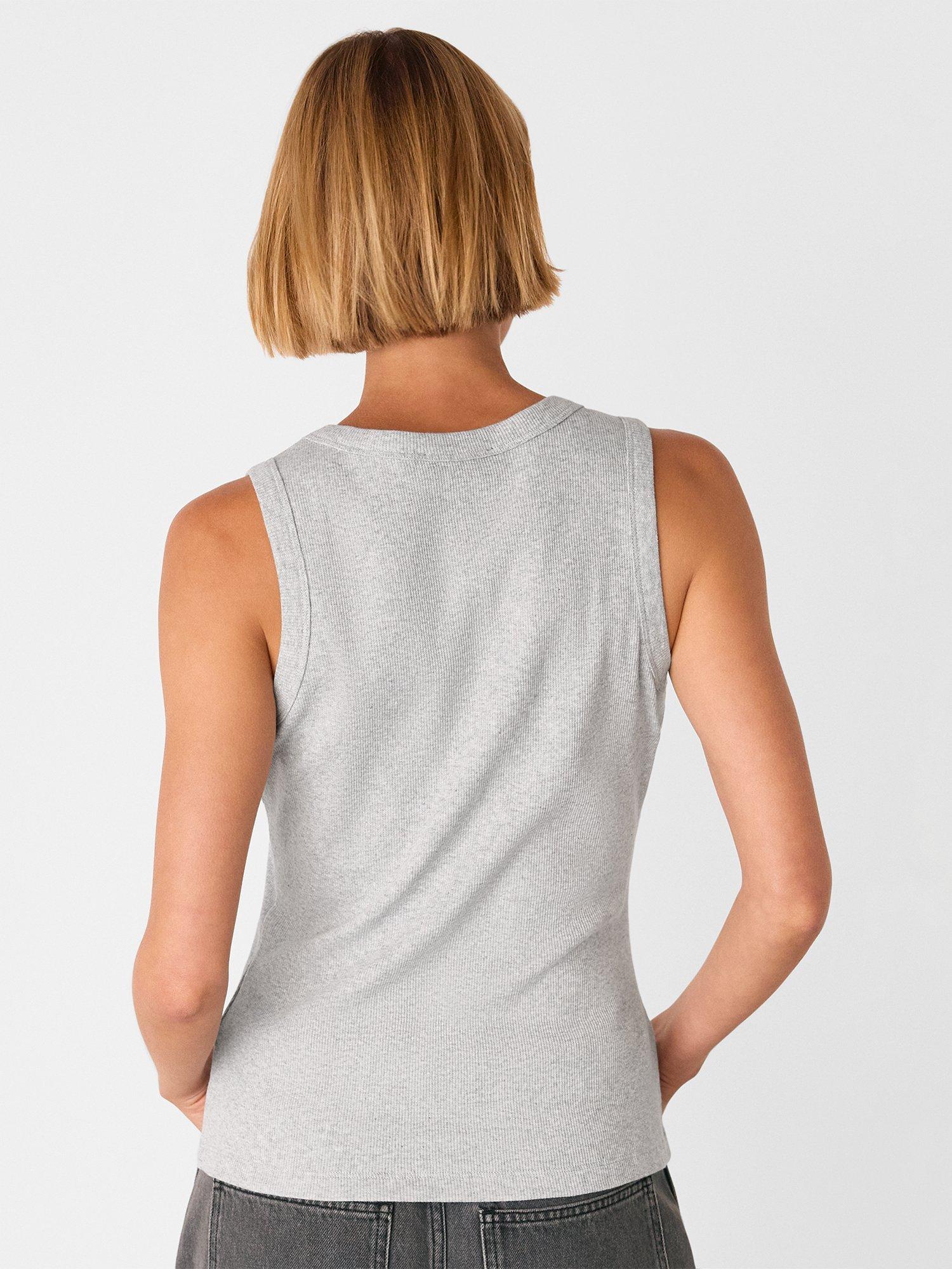 Product image 2 of 5, which shows Whistles Ellis V-Neck Jersey Vest Top, Grey Marl, XS