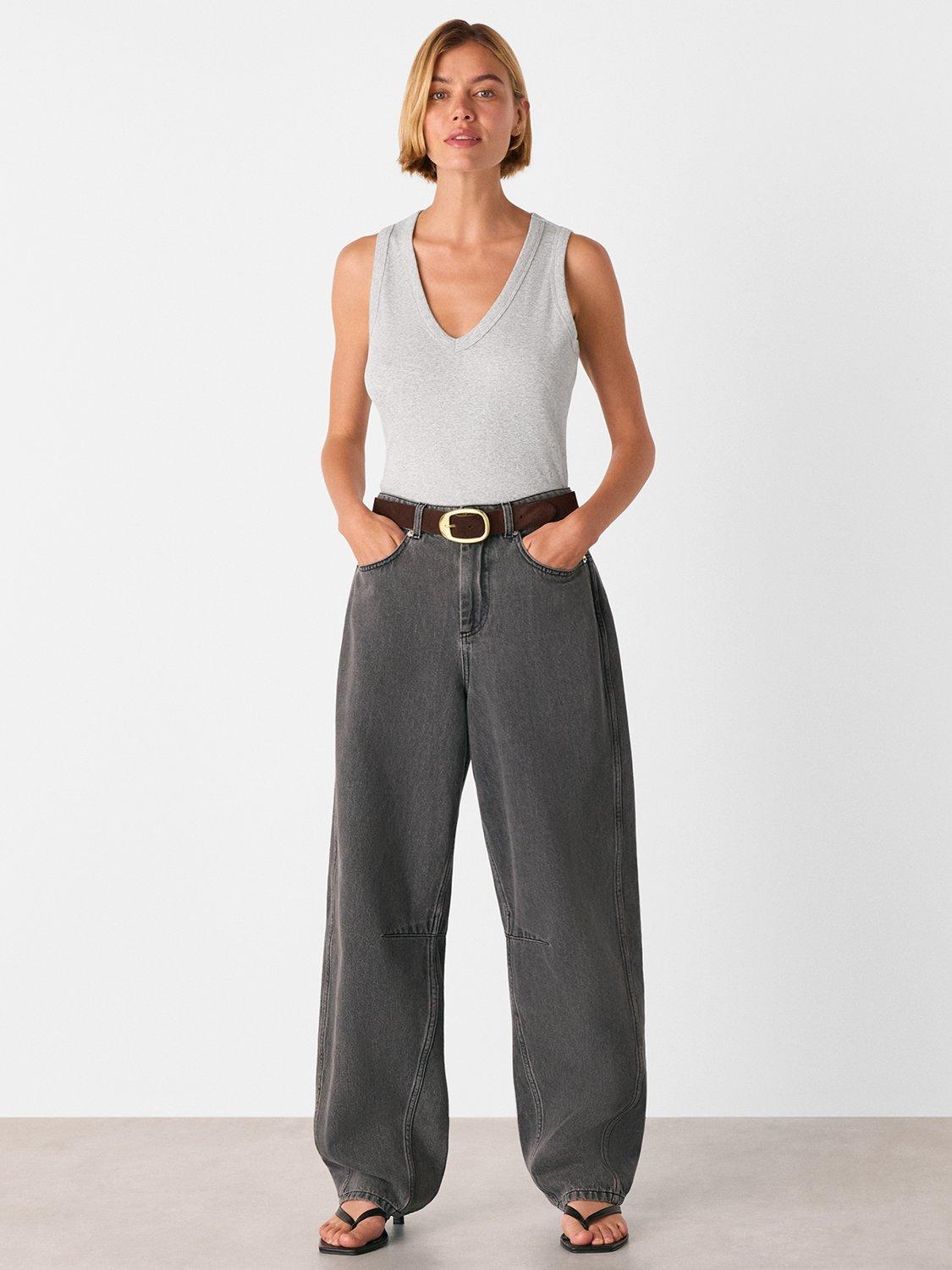 Product image 3 of 5, which shows Whistles Ellis V-Neck Jersey Vest Top, Grey Marl, XS