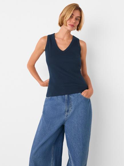 Whistles Ellis V-Neck Jersey Vest Top, Navy, Navy