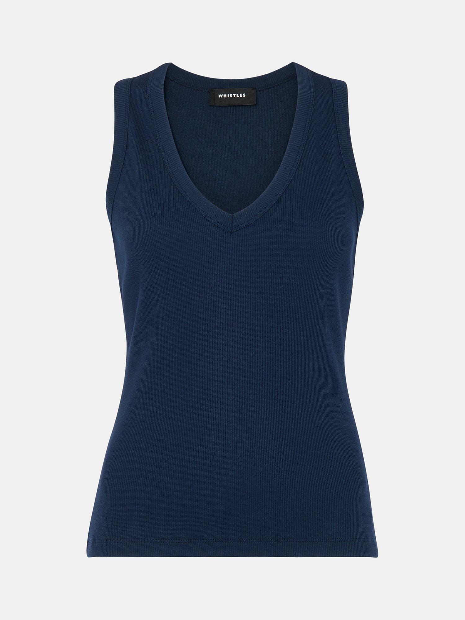 Product image 5 of 5, which shows Whistles Ellis V-Neck Jersey Vest Top, Navy, XS