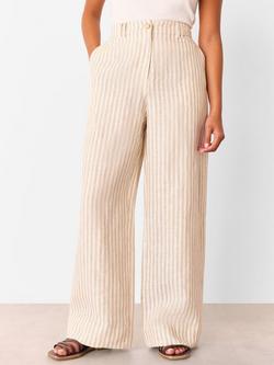 Whistles Petite Stripe Pure Linen Trousers, Neutral, Neutral