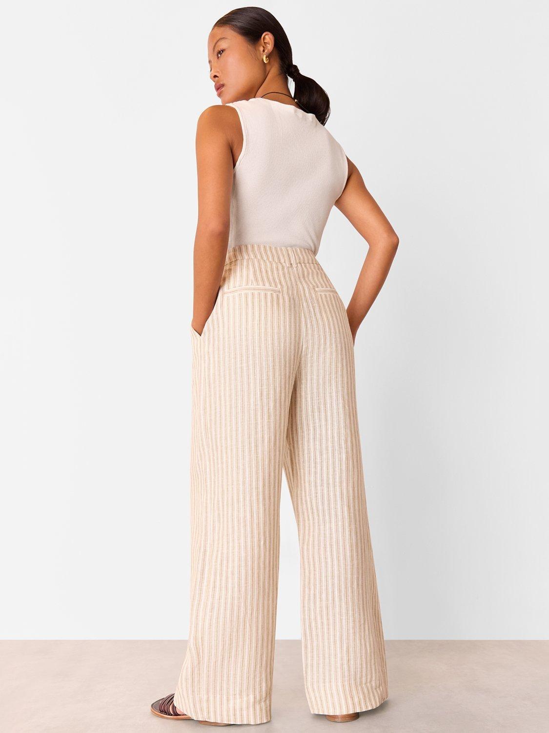 Product image 2 of 5, which shows Whistles Petite Stripe Pure Linen Trousers, Neutral, 6