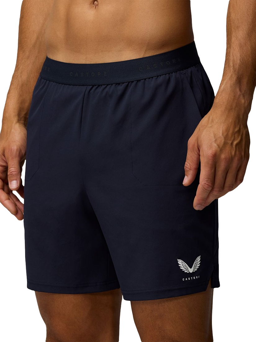 Product image 1 of 2, which shows Castore Logo Elastic Band Shorts, Midnight Navy/White, S