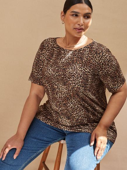Live Unlimited Curve Leopard Print Top, Brown, Brown