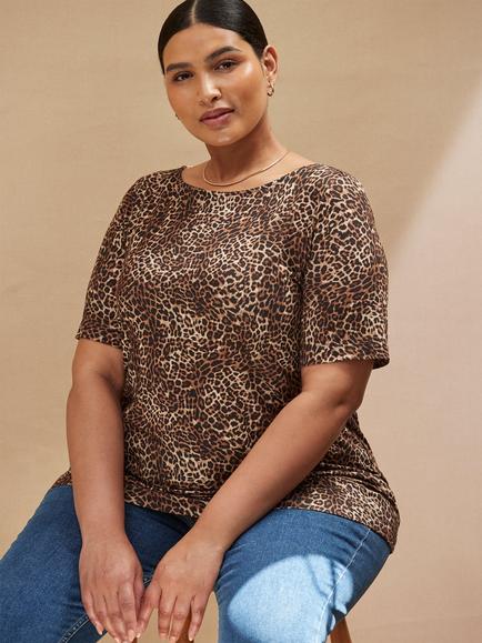 Live Unlimited Curve Leopard Print Top, Brown - view 2, Brown