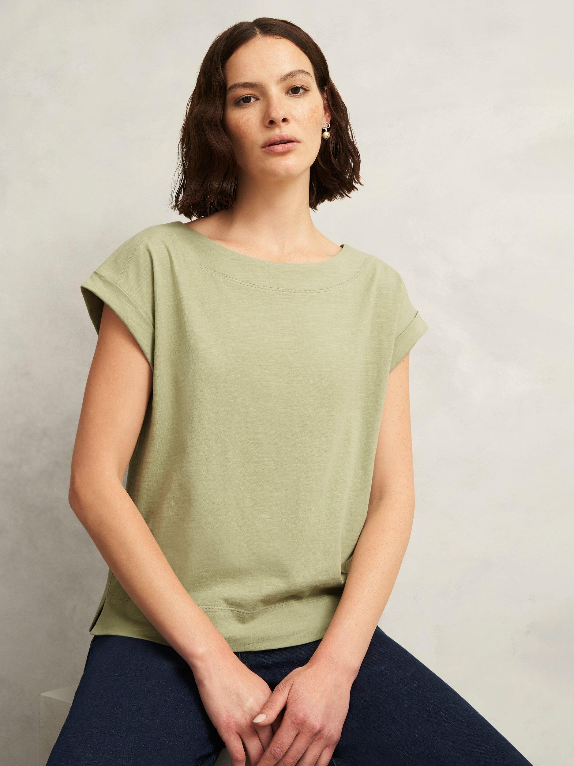 Product image 1 of 11, which shows Hobbs Alycia Slub T-Shirt, Pale Sage, XS