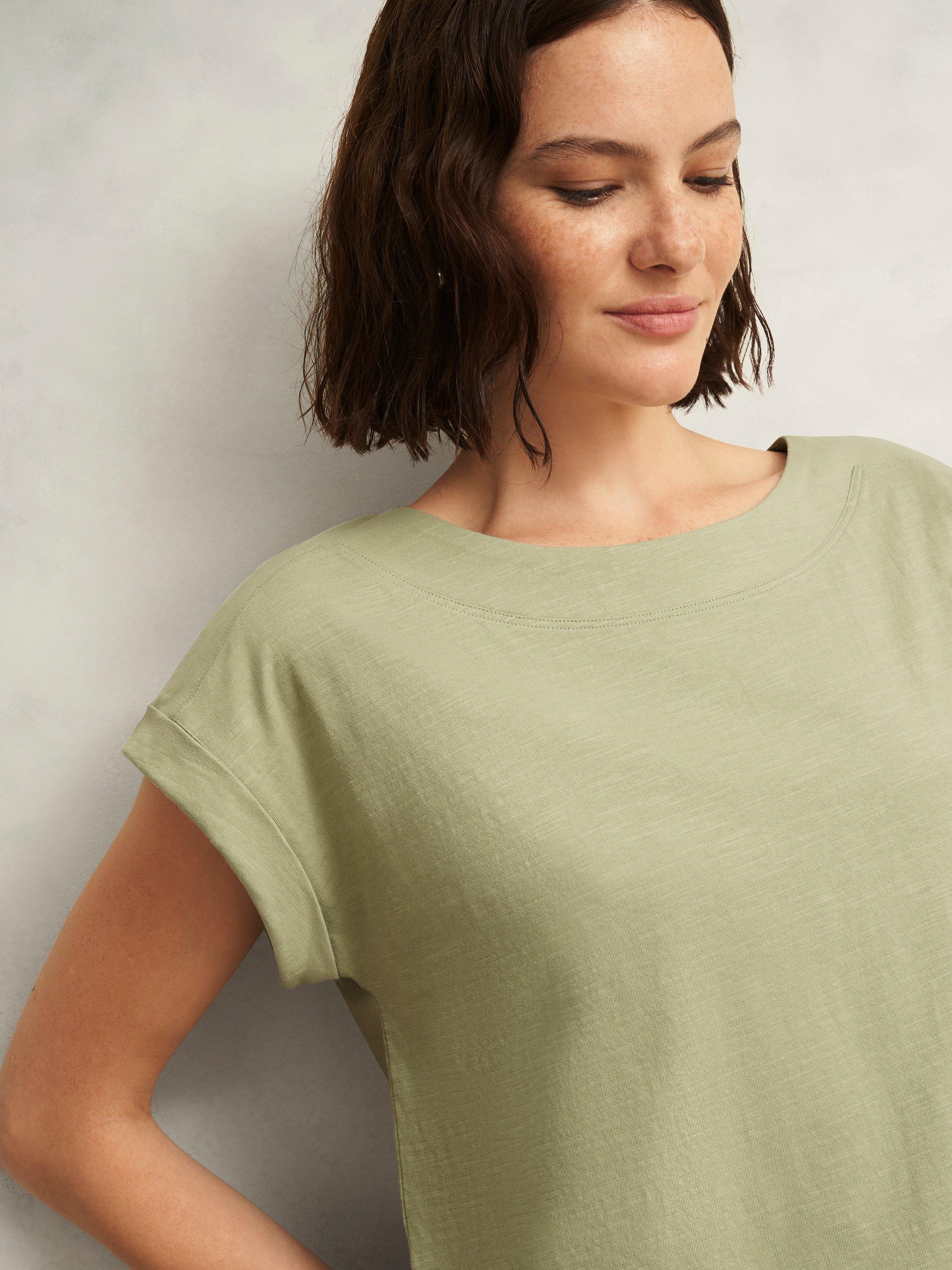 Product image 3 of 11, which shows Hobbs Alycia Slub T-Shirt, Pale Sage, XS