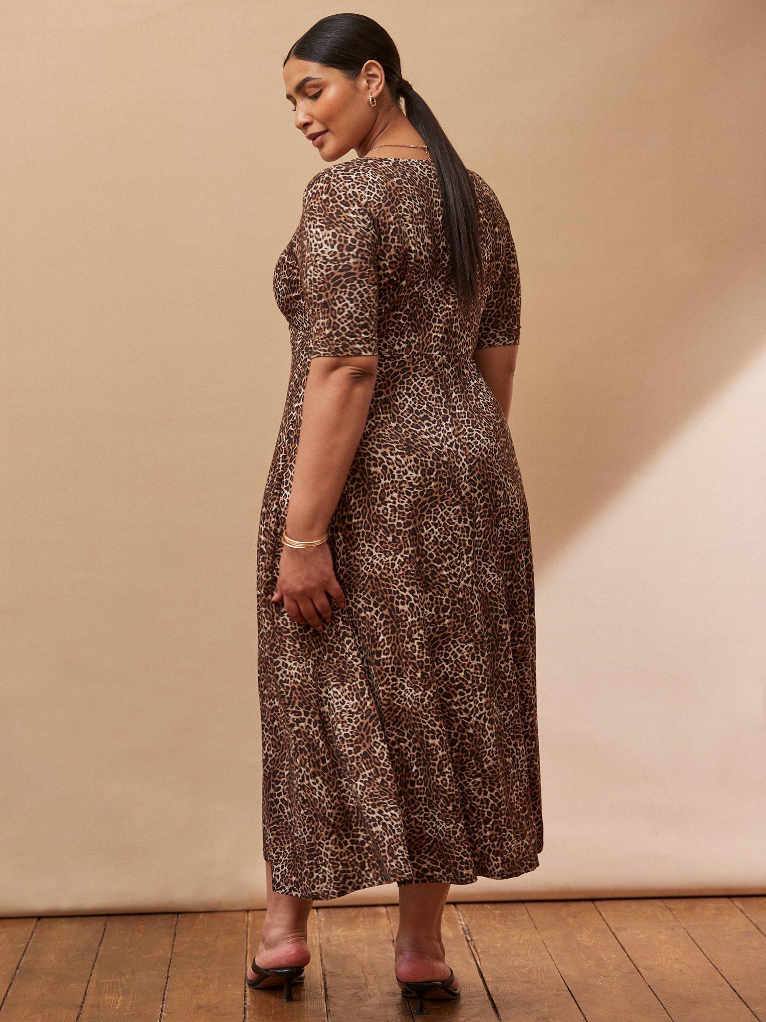 Product image 2 of 3, which shows Live Unlimited Curve Leopard Print Midi Dress, Brown, 12R