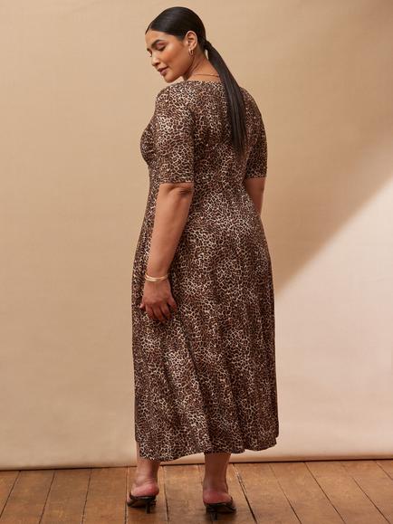 Live Unlimited Curve Leopard Print Midi Dress, Brown - view 2, Brown