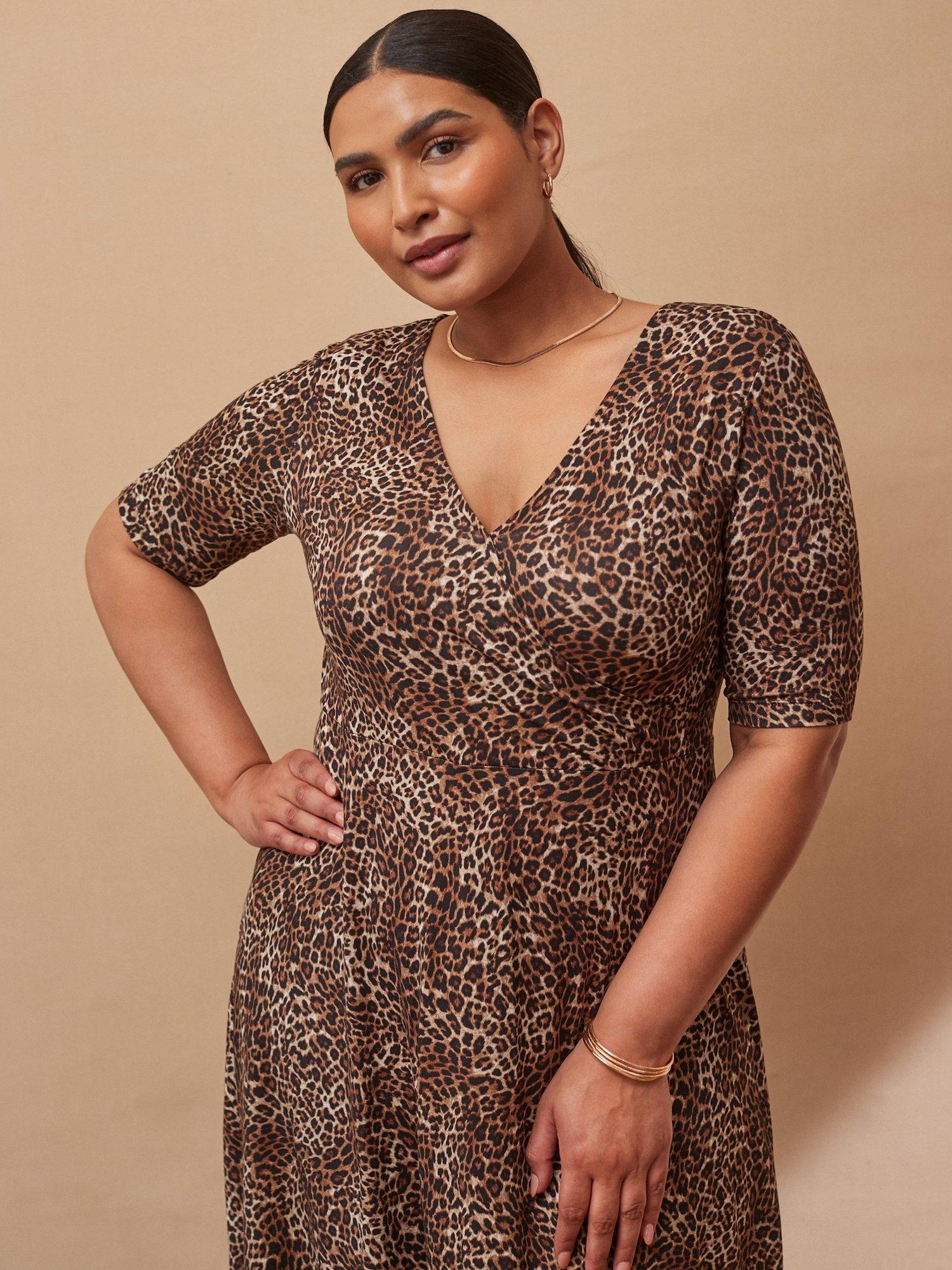 Product image 3 of 3, which shows Live Unlimited Curve Leopard Print Midi Dress, Brown, 12R