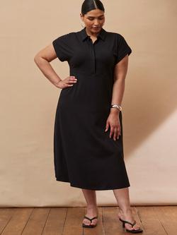 Live Unlimited Curve Polo Neck Midi Dress, Black - view 2, Black