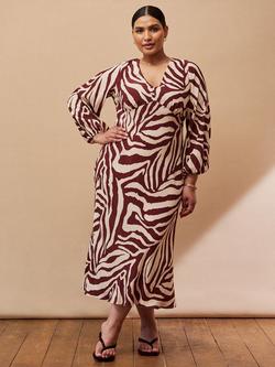 Live Unlimited Curve Animal Stripe Midi Dress, Natural, Natural