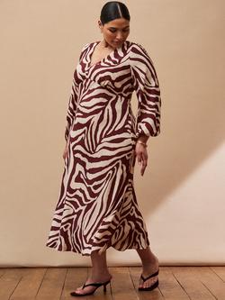 Live Unlimited Curve Animal Stripe Midi Dress, Natural - view 2, Natural