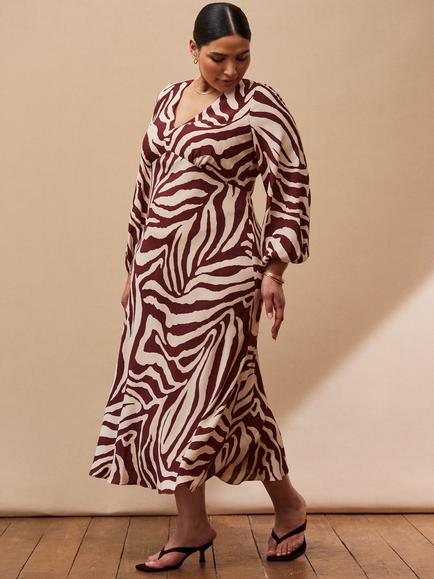 Live Unlimited Curve Animal Stripe Midi Dress, Natural - view 2, Natural