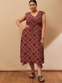 Live Unlimited Curve Geometric Hanky Hem Dress, Brown, Brown
