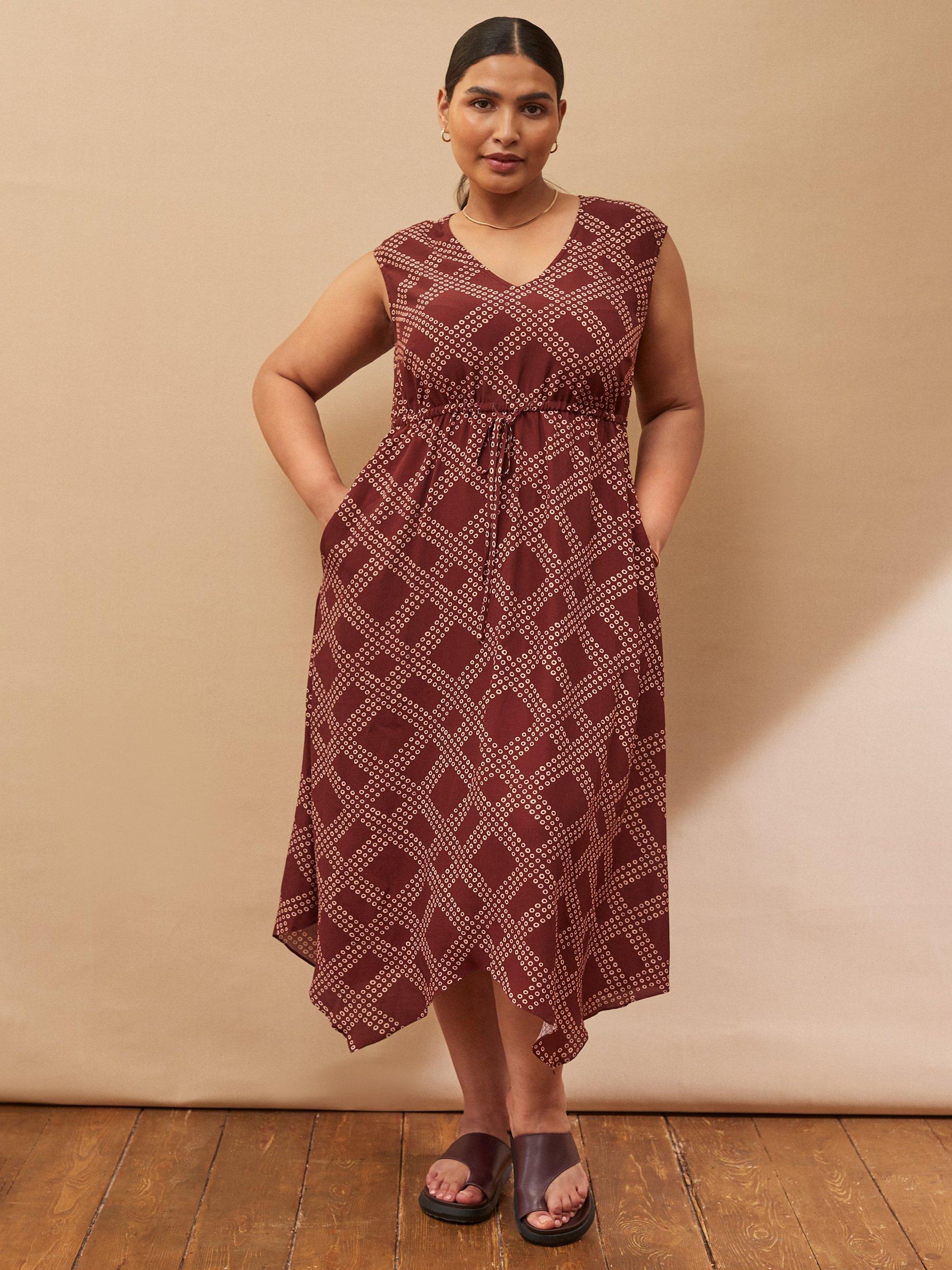 Product image 4 of 5, which shows Live Unlimited Curve Geometric Hanky Hem Dress, Brown, 12R
