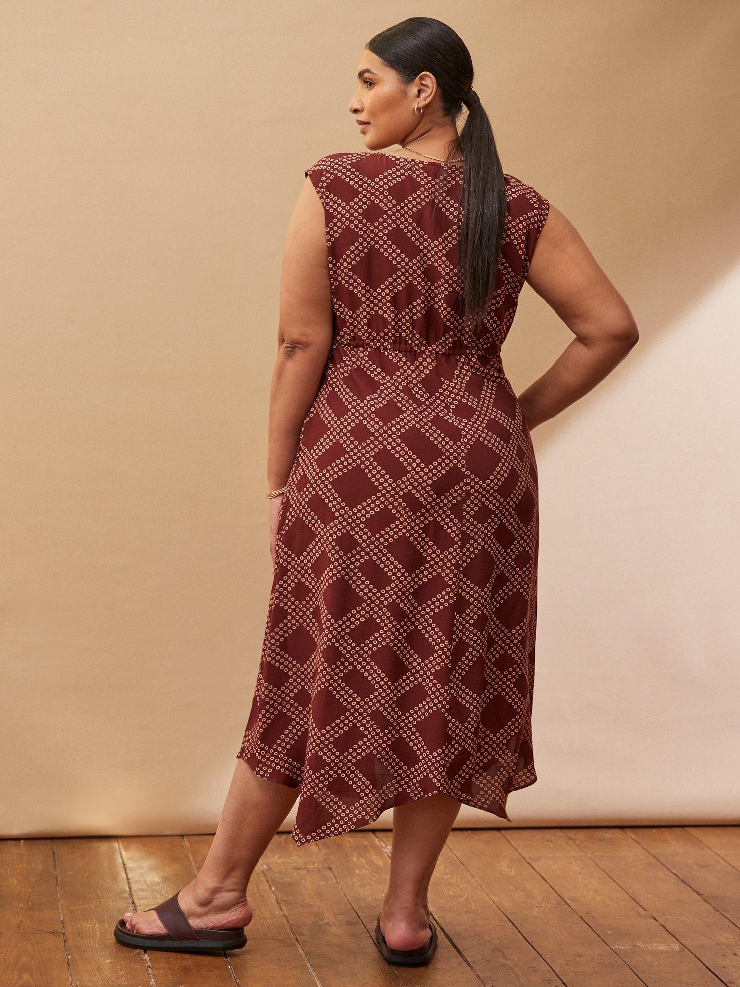 Product image 5 of 5, which shows Live Unlimited Curve Geometric Hanky Hem Dress, Brown, 12R