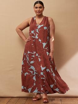 Live Unlimited Curve Floral Maxi Sun Dress, Brown, Brown