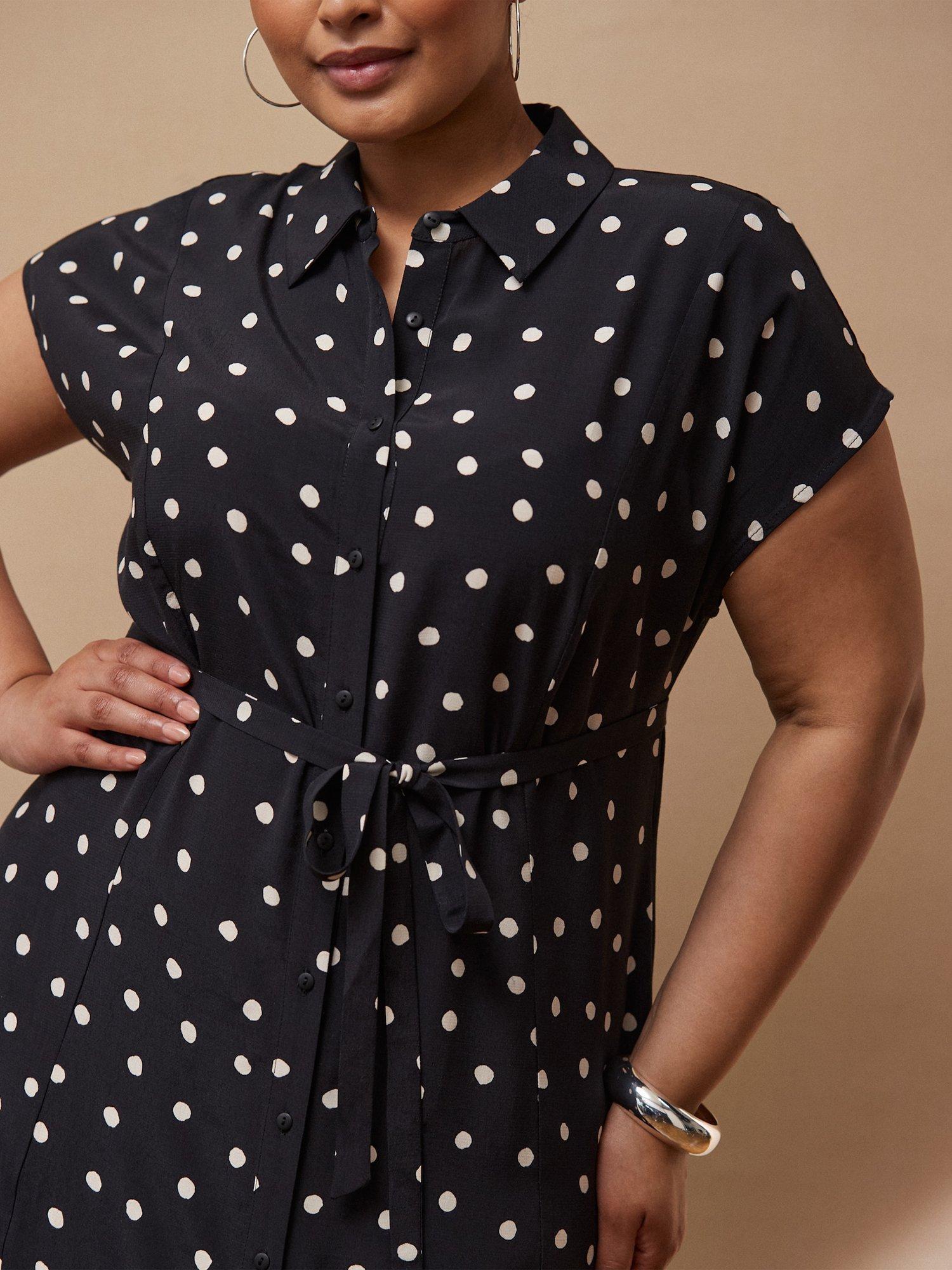 Product image 4 of 4, which shows Live Unlimited Curve Polka Dot Shirt Dress, Black, 12