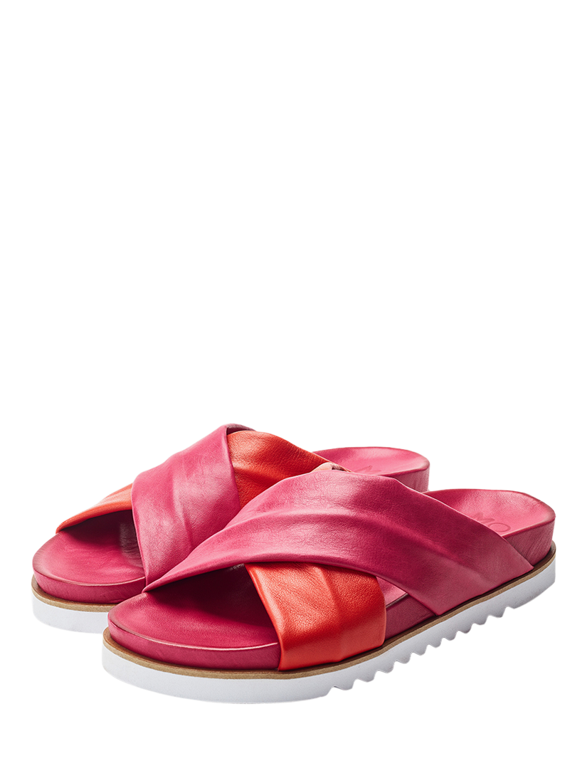 Product image 2 of 4, which shows Moda In Pelle Jessa Leather Cross-Over Flatform Sandals, Pink/Red, 3